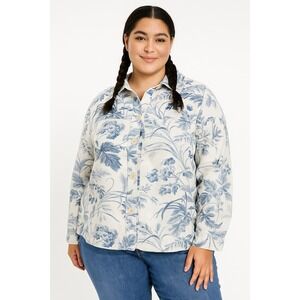 Lemon Grass Jacket Coat Size Large Womens Blue White Floral Lightweight